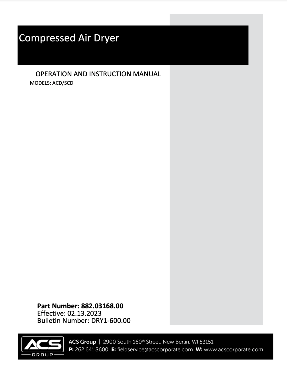 Compressed Air Dryer Operation and Instruction Manual - ACS Group
